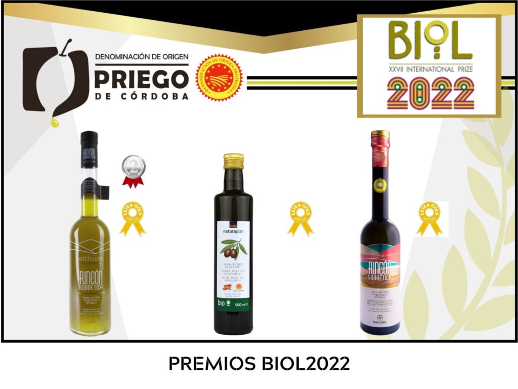 Tres AOVE’S de la DOP Priego de Córdoba Reconocidos en el Certamen BIOL INTERNACIONAL Celebrado en Italia