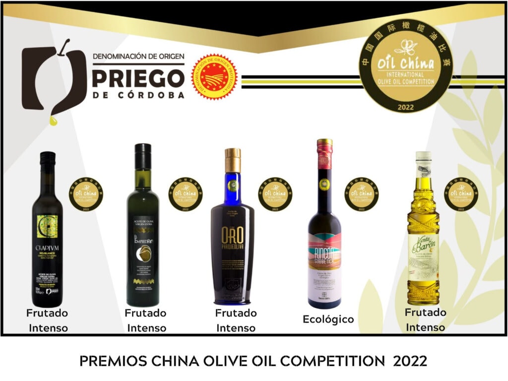 Cinco Medalls de Oro para los AOVE'S de la D.O.P. Priego de Córdoba de Oro en China