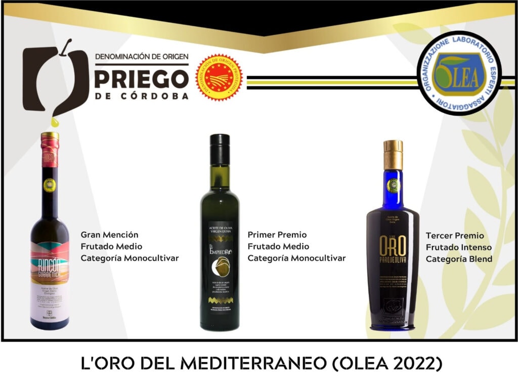 Tres firmas de la D.O.P. Priego de Córdoba Reconocidas en los Premios L’oro del Mediterráneo 2022